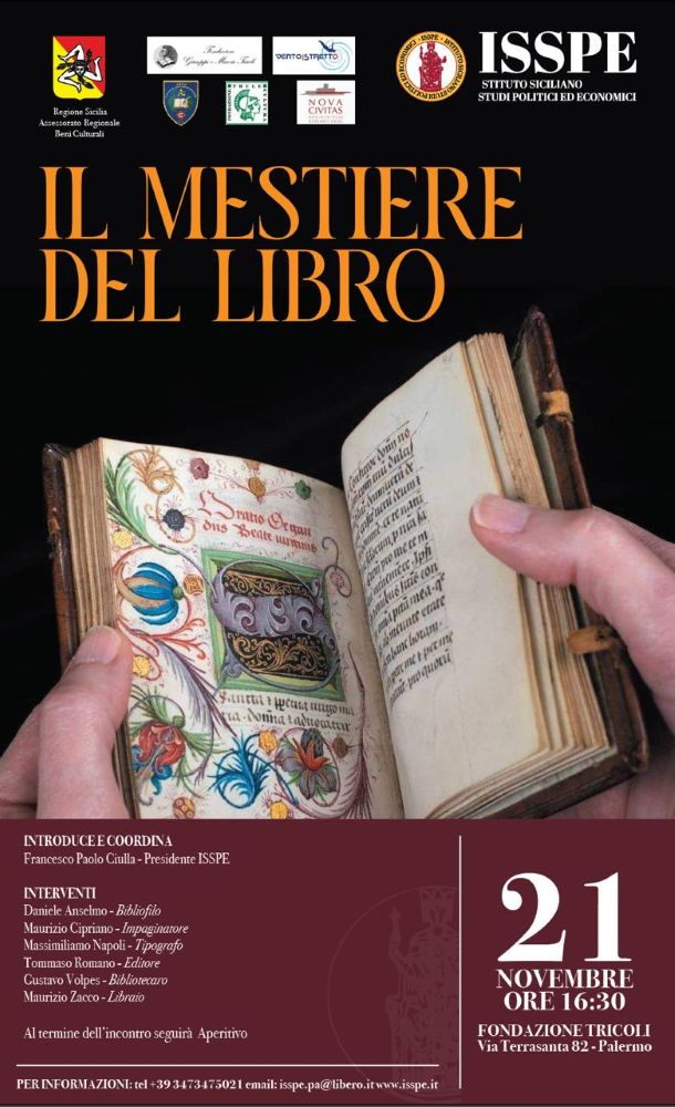 Incontro sul tema "Il mestiere del libro". Il 21 Novembre a Palermo