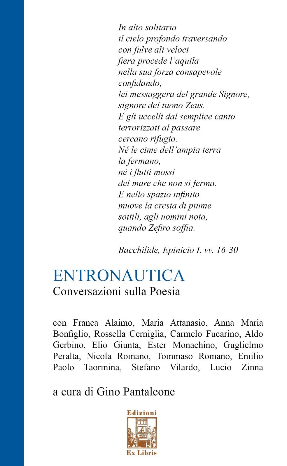 "ENTRONAUTICA" - Conversazioni sulla Poesia (Ex LIbris edizioni), a cura di Gino Pantaleone
