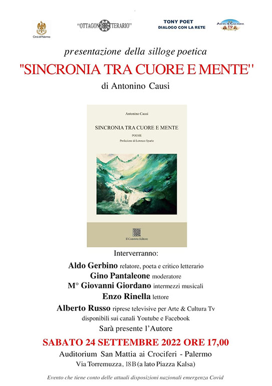 Presentazione della silloge "Sincronia tra cuore e mente" di Antonino Causi, sabato 24 settembre a Palermo 