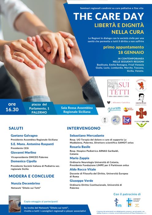 Incontro sul tema "The care day - Libertà e dignità nella cura", il 18 gennaio 2024 a Palermo