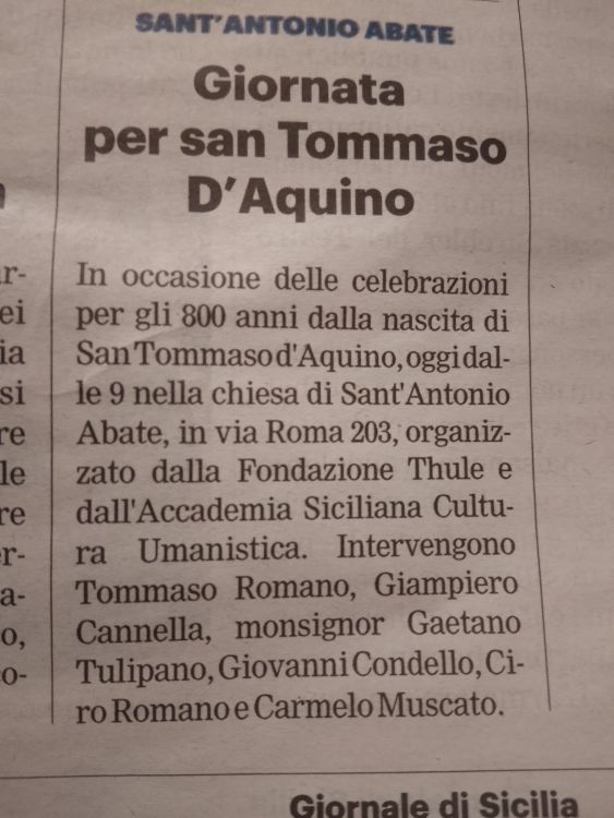 Giornata per san Tommaso D'Aquino