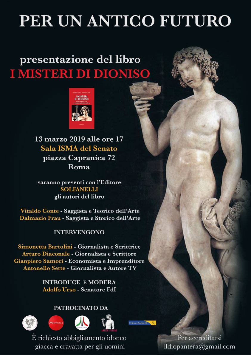 Presentazione del libro “I Misteri di Dioniso” di Vitaldo Conte e Dalmazio Frau, il 13 marzo 2019 a Roma 