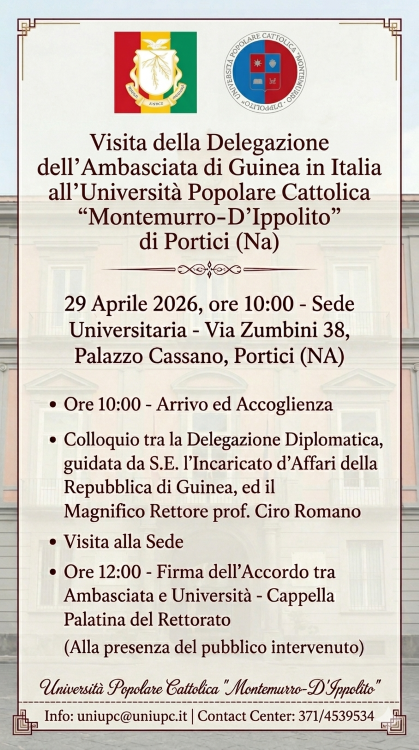  Eventi 29 Aprile 2026, presso la Sede dell'Università Popolare Cattolica Montemurro-D'Ippolito