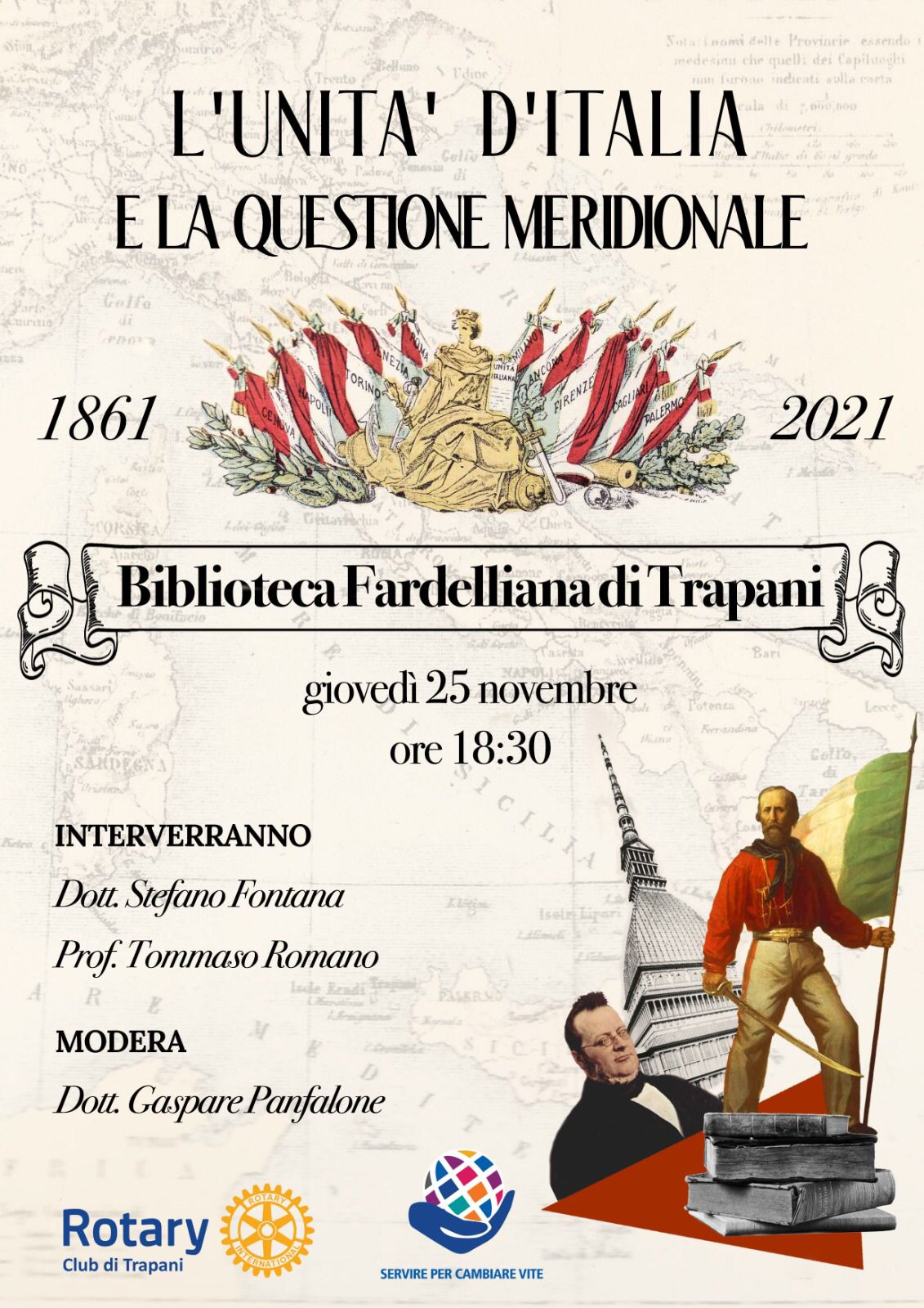 Convegno su "L'unità d'Italia e la questione meridionale", giovedì 25 novembre alla Biblioteca Fardelliana di Trapani