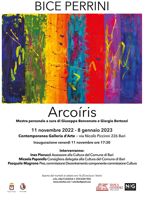 Mostra personale di pittura “ARCOÍRIS” di Bice Perrini, presso la Contemporanea Galleria d’Arte di Giuseppe Benvenuto, Bari